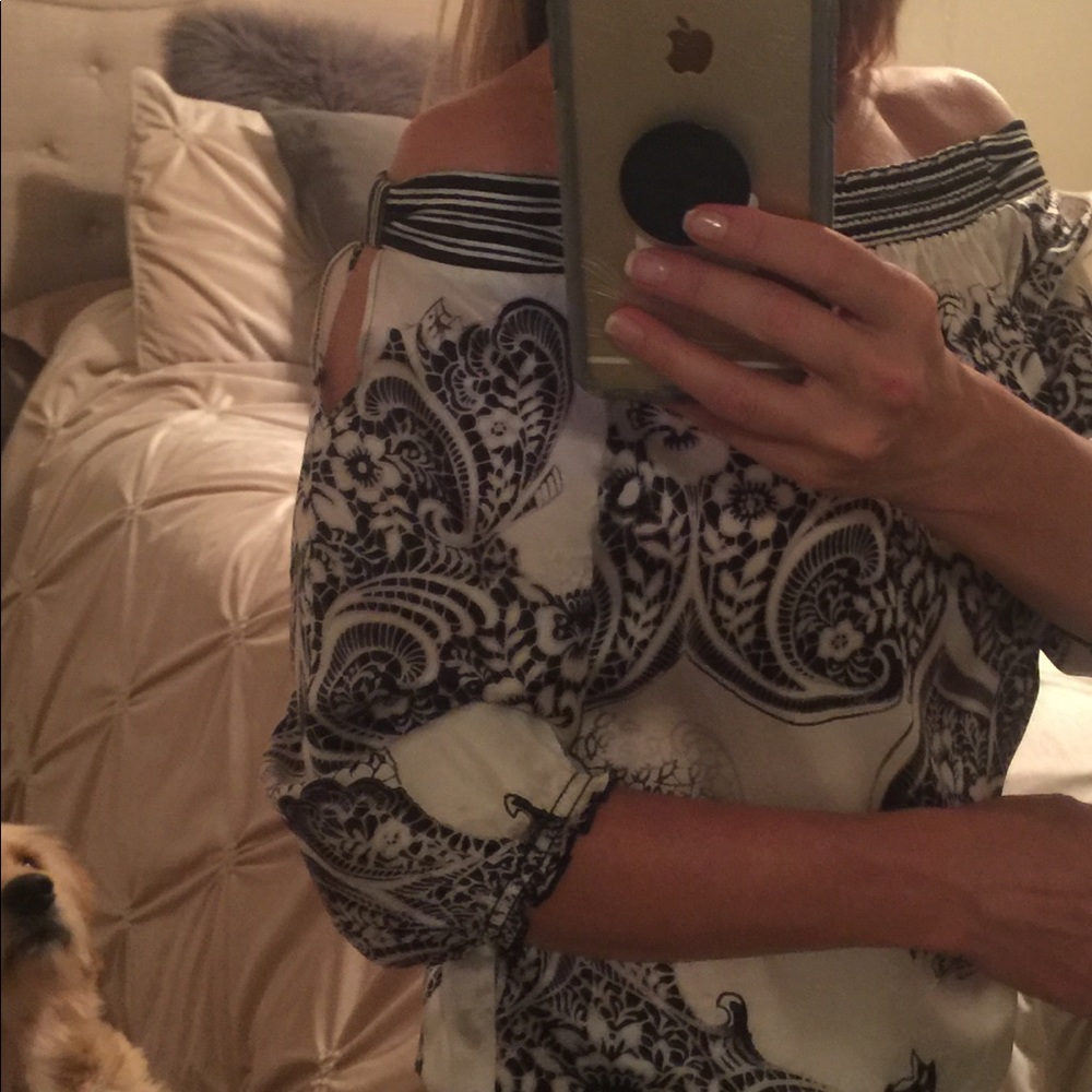 Silk off the shoulder blouse.